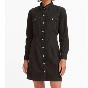 Levi’s Ellie Denim Shirt Dress Black Button Front Long Sleeve Mini Size M